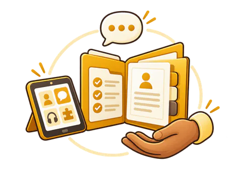 IEP plan, communication tool, and helping hand representing student supports